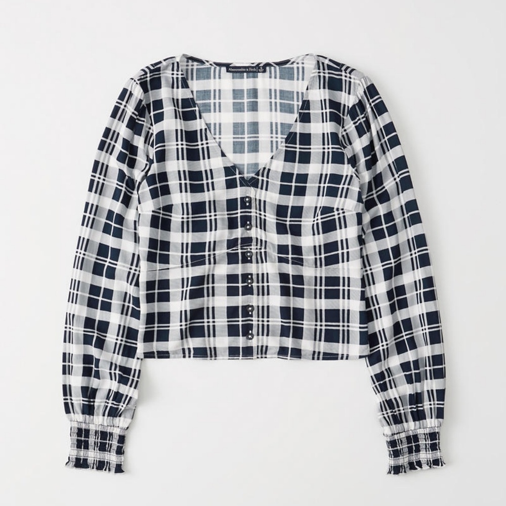 A&F Navy Plaid Button Up Blouse